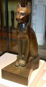 A statue of the cat goddess Bastet from ancient Egypt. (Credit: Guillaume Blanchard / Wikimedia Commons)